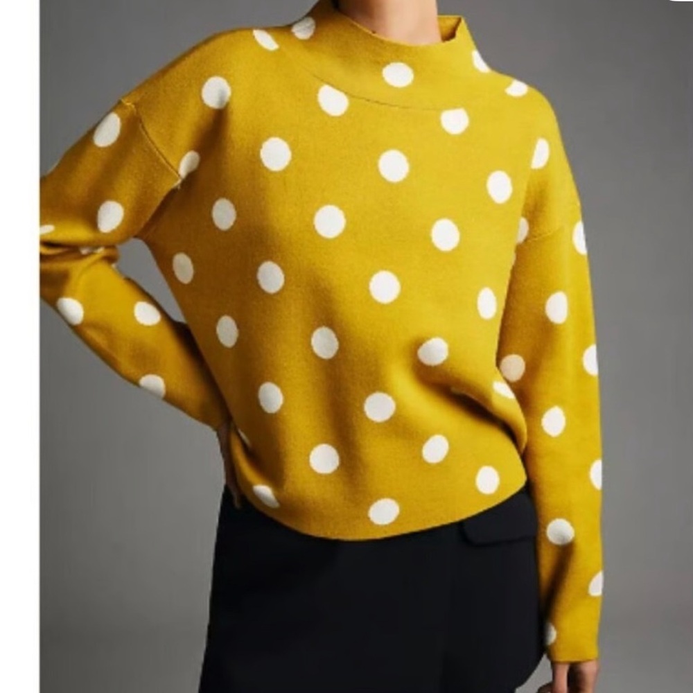 Anthropologie Maeve Yellow Polka Dot mock neck Sweater Carys xs small